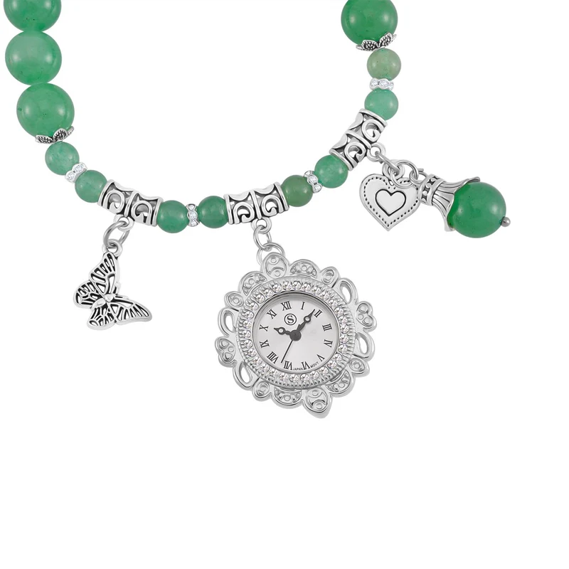 STRADA - Japanisches Uhrwerk, Mehrfarbig Edelsteine, Weißer Kristall Flexible Uhr 18.5 cm 316L Edelstahl ca. 25.30 ct