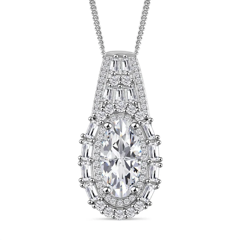 Moissanit Anhänger mit Kette, 925 Silber platiniert, 925 Silber rhodiniert ca. 3.86 ct