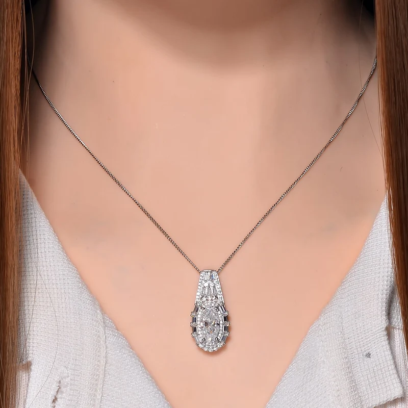 Moissanit Anhänger mit Kette, 925 Silber platiniert, 925 Silber rhodiniert ca. 3.86 ct