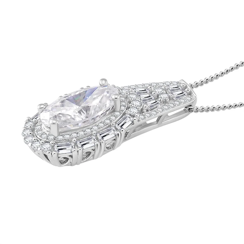 Moissanit Anhänger mit Kette, 925 Silber platiniert, 925 Silber rhodiniert ca. 3.86 ct