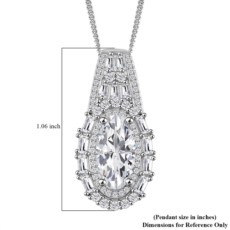 Moissanit Anhänger mit Kette, 925 Silber platiniert, 925 Silber rhodiniert ca. 3.86 ct