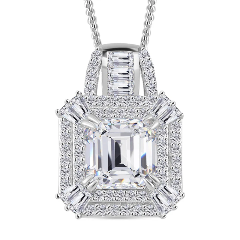 Moissanit Anhänger mit Kette, 925 Silber platiniert, 925 Silber rhodiniert ca. 3.86 ct