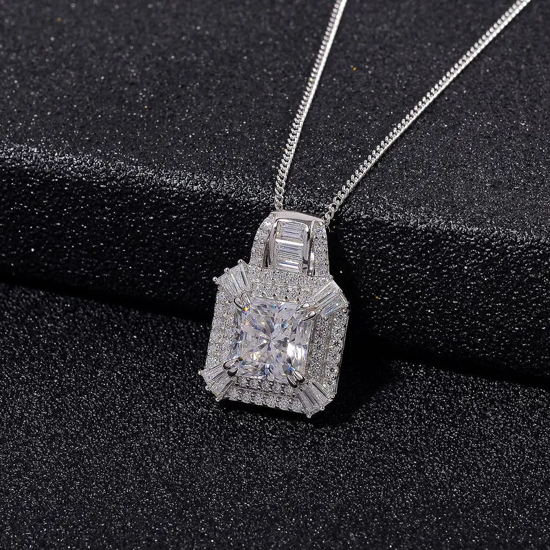 Moissanit Anhänger mit Kette, 925 Silber platiniert, 925 Silber rhodiniert ca. 3.86 ct