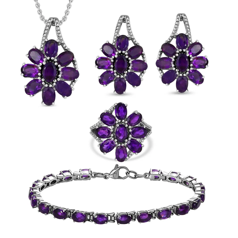 Afrikanischer Amethyst Schmuckset Edelstahl ca. 25.63 ct