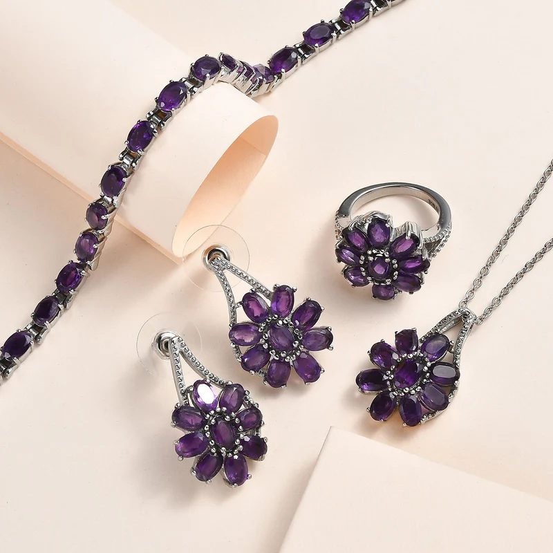 Afrikanischer Amethyst Schmuckset Edelstahl ca. 25.63 ct