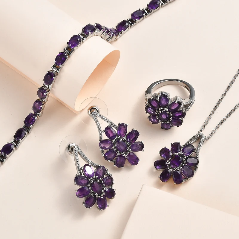 Afrikanischer Amethyst Schmuckset Edelstahl ca. 25.63 ct