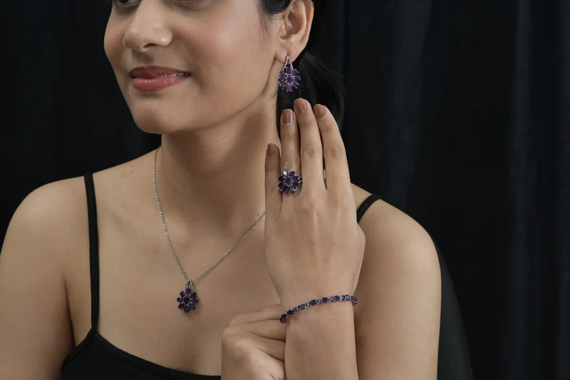 Afrikanischer Amethyst Schmuckset Edelstahl ca. 25.63 ct