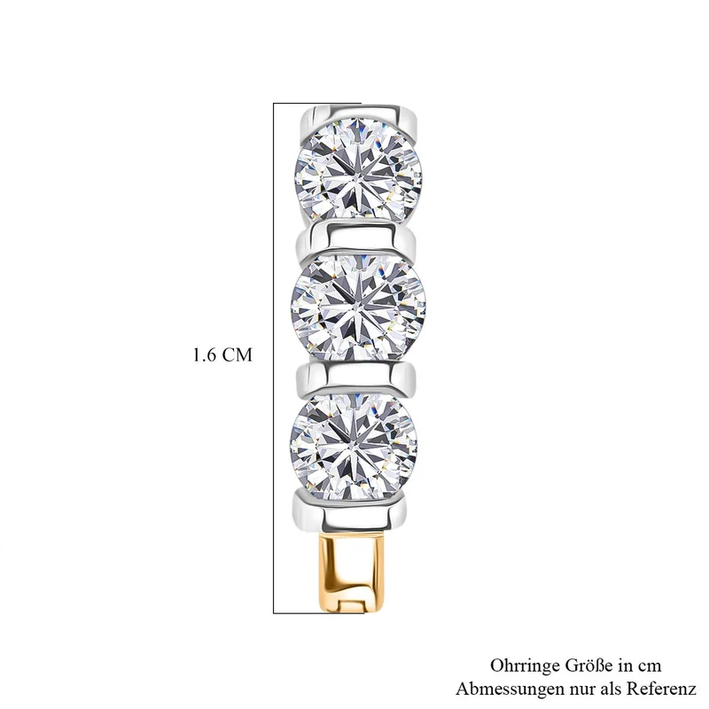 2er Set - Moissanit Ring und Ohrringe, 925 Silber, bicolor, (Größe 19.00) ca. 2,03 ct.