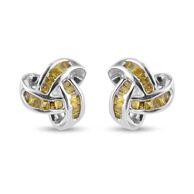 0,25 Ct. Gelber Diamant Knoten Ohrstecker aus 925 Silber platiniert