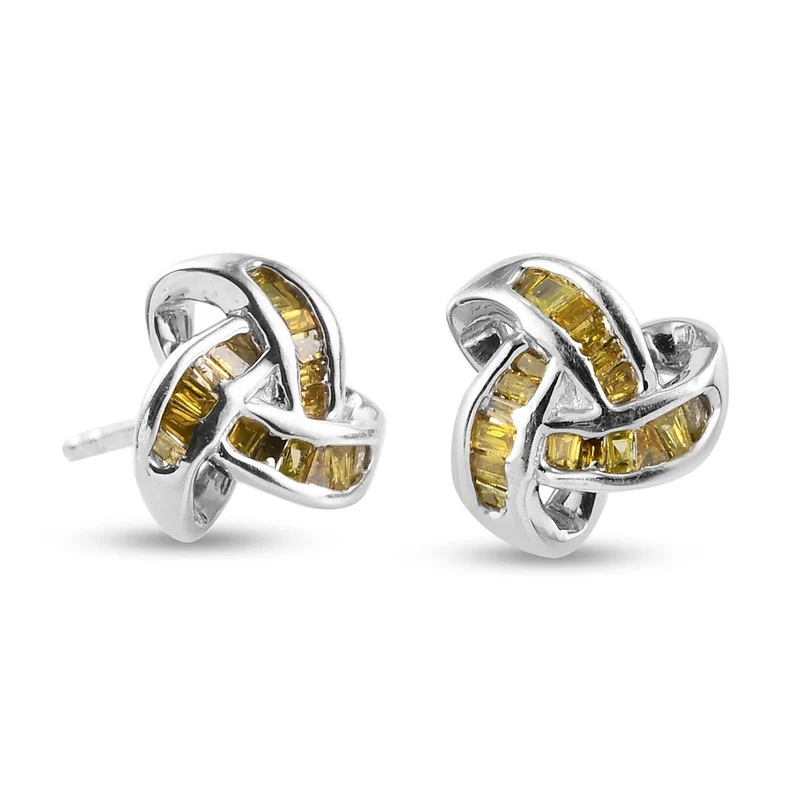 0,25 Ct. Gelber Diamant Knoten Ohrstecker aus 925 Silber platiniert