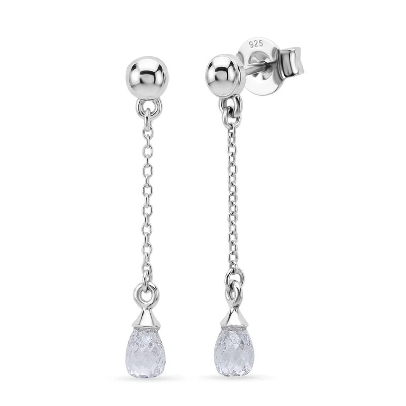 LUXURIANT 1,08 ct. VS-EF Labor Diamant (Briolette-Schliff) Ohrringe, 925 Silber rhodiniert