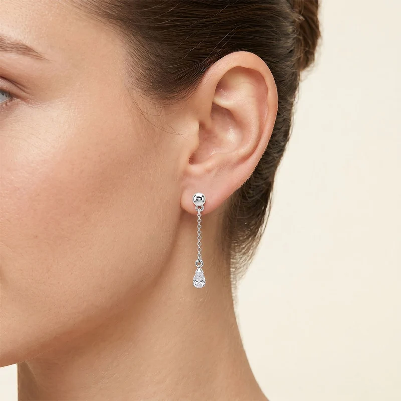 LUXURIANT 1,08 ct. VS-EF Labor Diamant (Briolette-Schliff) Ohrringe, 925 Silber rhodiniert