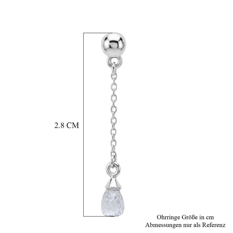 LUXURIANT 1,08 ct. VS-EF Labor Diamant (Briolette-Schliff) Ohrringe, 925 Silber rhodiniert