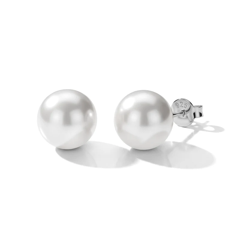 D'Joy weiße Edison Perle (10-11 mm) Solitär Ohrringe, 925 Silber Rhodiniert