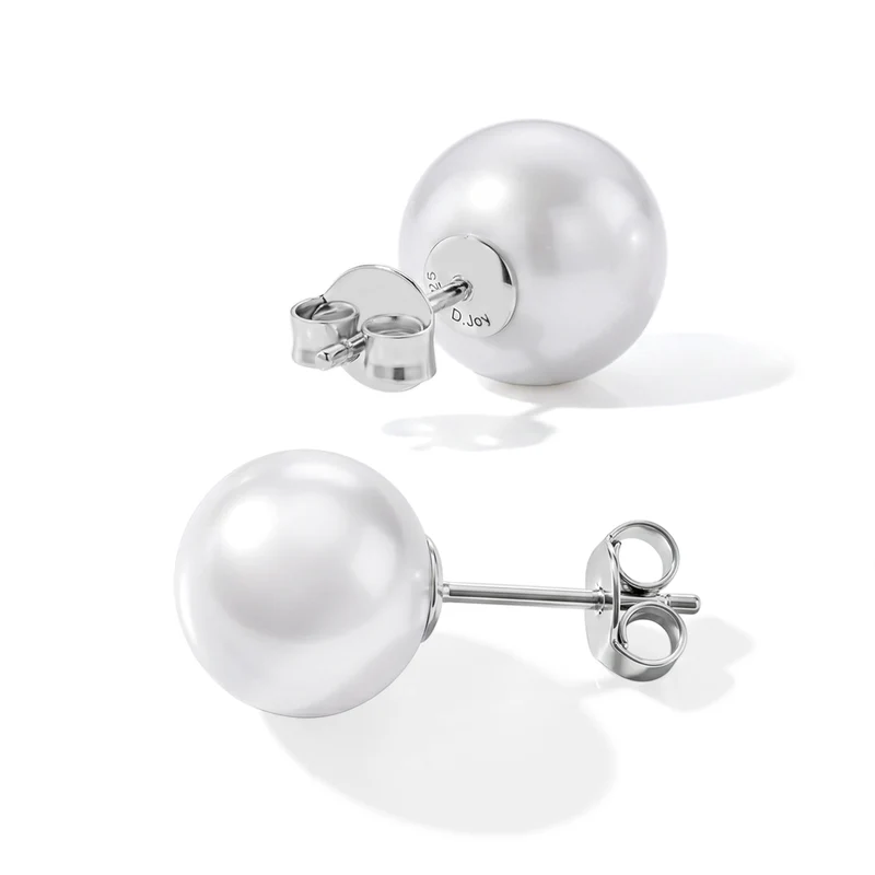 D'Joy weiße Edison Perle (10-11 mm) Solitär Ohrringe, 925 Silber Rhodiniert