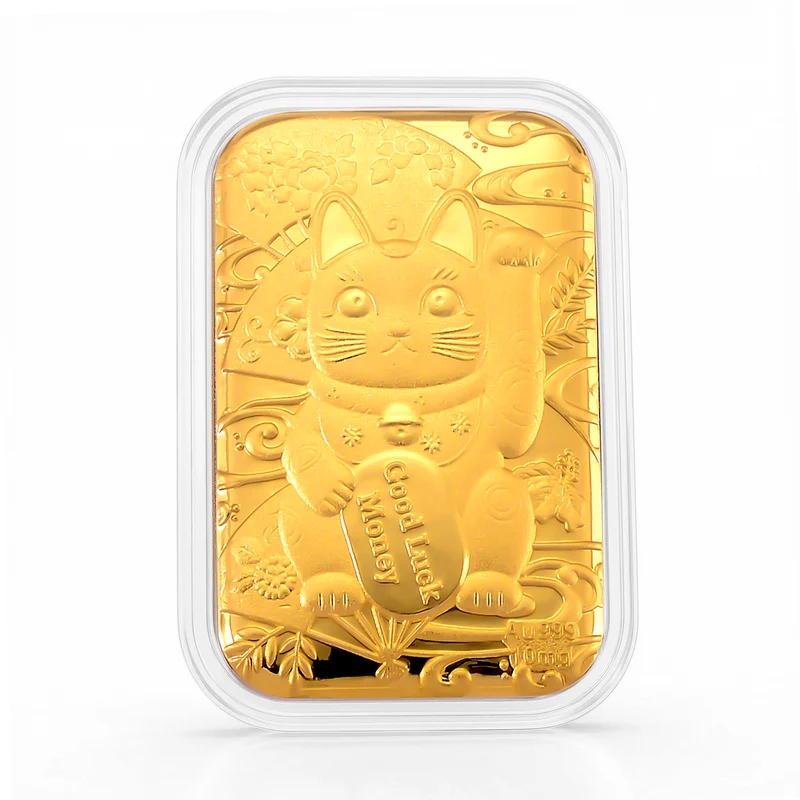 999er Goldfolie mit Glückskatzen-Motiv, 10mg, 3,1x4,5cm