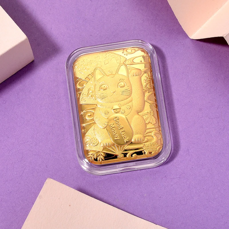 999er Goldfolie mit Glückskatzen-Motiv, 10mg, 3,1x4,5cm