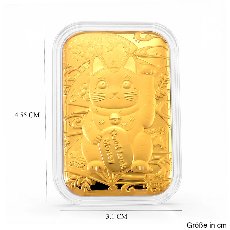 999er Goldfolie mit Glückskatzen-Motiv, 10mg, 3,1x4,5cm