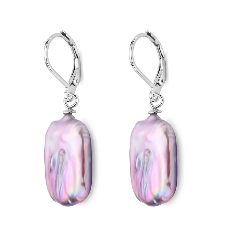 Lila Keshi Perle Ohrringe 316L Edelstahl