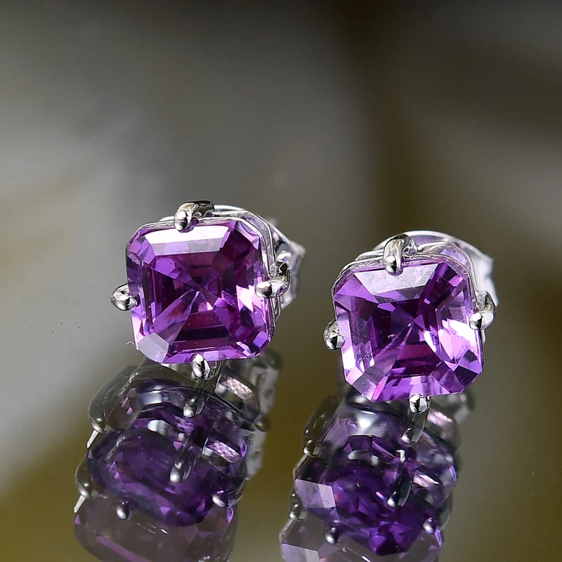 LUXURIANT zertifizierte und geprüfte AAA Labor lila Saphir Solitär Ohrringe in 417 Weißgold -(10-15 Werktage Lieferzeit) 2,52 ct.