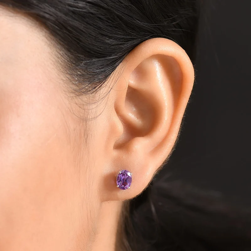 LUXURIANT zertifizierte und geprüfte AAA Labor lila Saphir Solitär Ohrringe in 417 Weißgold -(10-15 Werktage Lieferzeit) 2,88 ct.