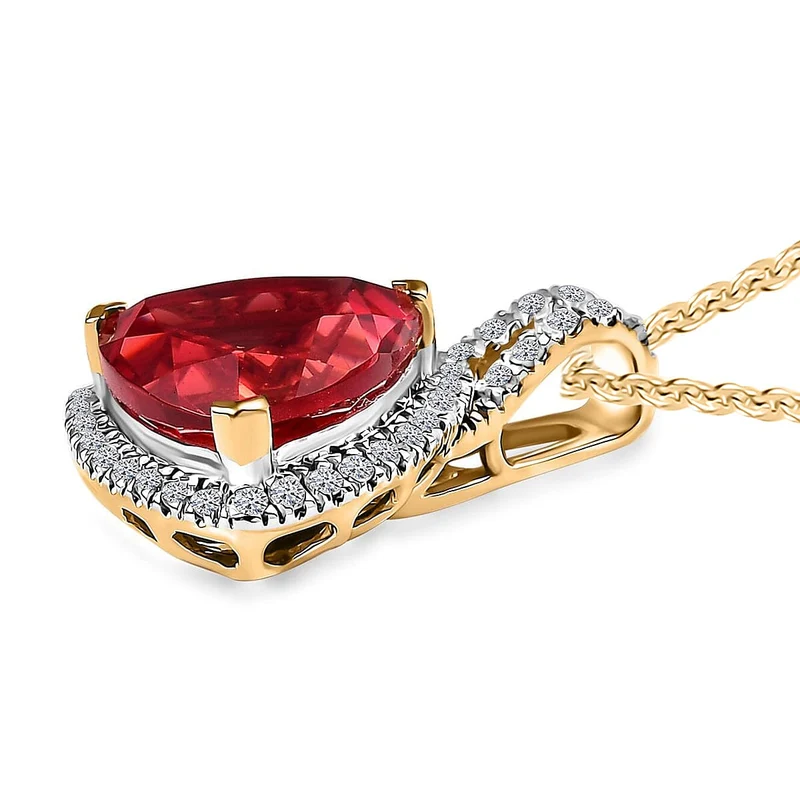 AAA Lab Grown Padparadscha-Saphir, Lab Grown Diamant Schmuckset (10-15 Werktage Lieferzeit) ca. 45 cm 417 Gold, 417 Gold Gelbes Gold ca. 3.87 ct