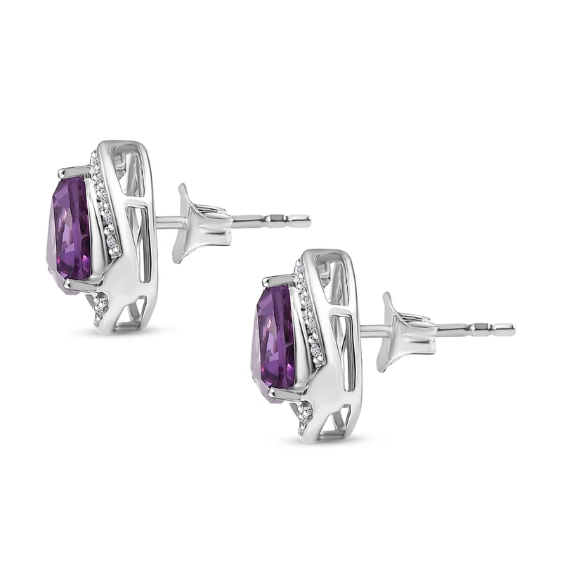 LUXURIANT(10-15 Werktage Lieferzeit) 3,66 ct. AGI zertifizierte und geprüfte AAA Labor Farbwechsel-Saphir und Labor Diamant Ohrringe in 417 Weißgold