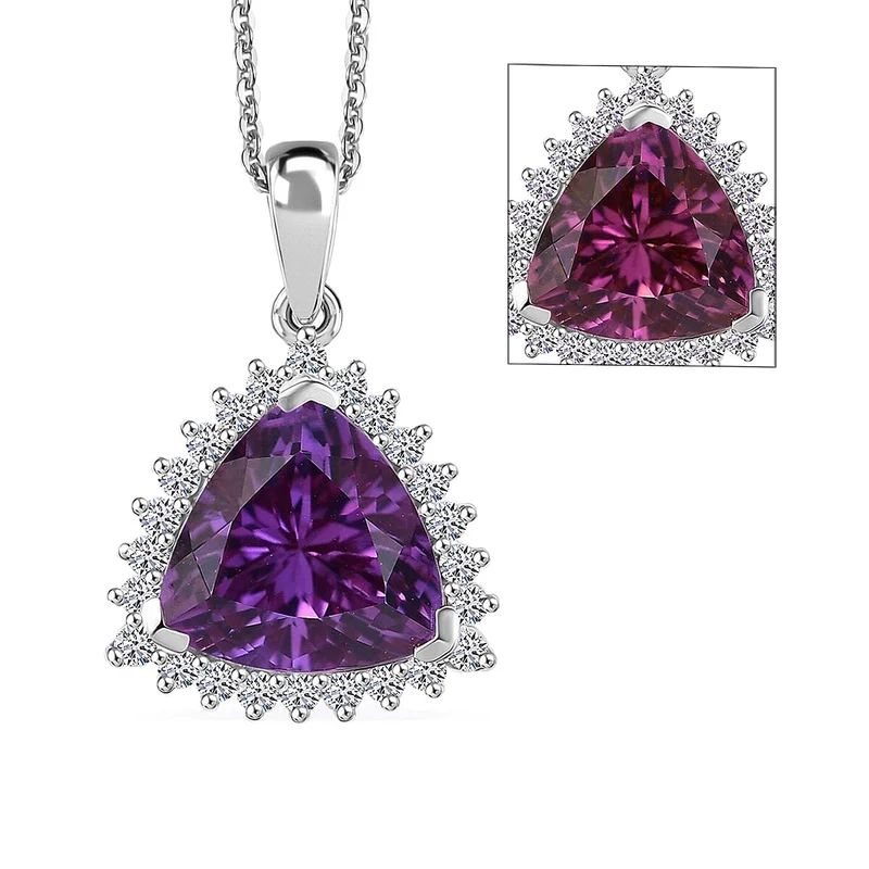 AAA Lab Grown Lila Saphir, Lab Grown Diamant AGI zertifiziert Schmuckset 417 Gold, 417 Gold Weißgold Vergoldet (10-15 Werktage Lieferzeit) ca. 3.87 ct