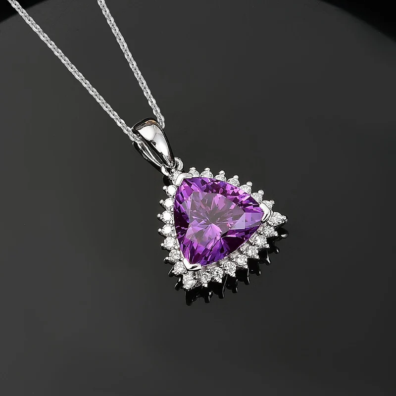 AAA Lab Grown Lila Saphir, Lab Grown Diamant AGI zertifiziert Schmuckset 417 Gold, 417 Gold Weißgold Vergoldet (10-15 Werktage Lieferzeit) ca. 3.87 ct