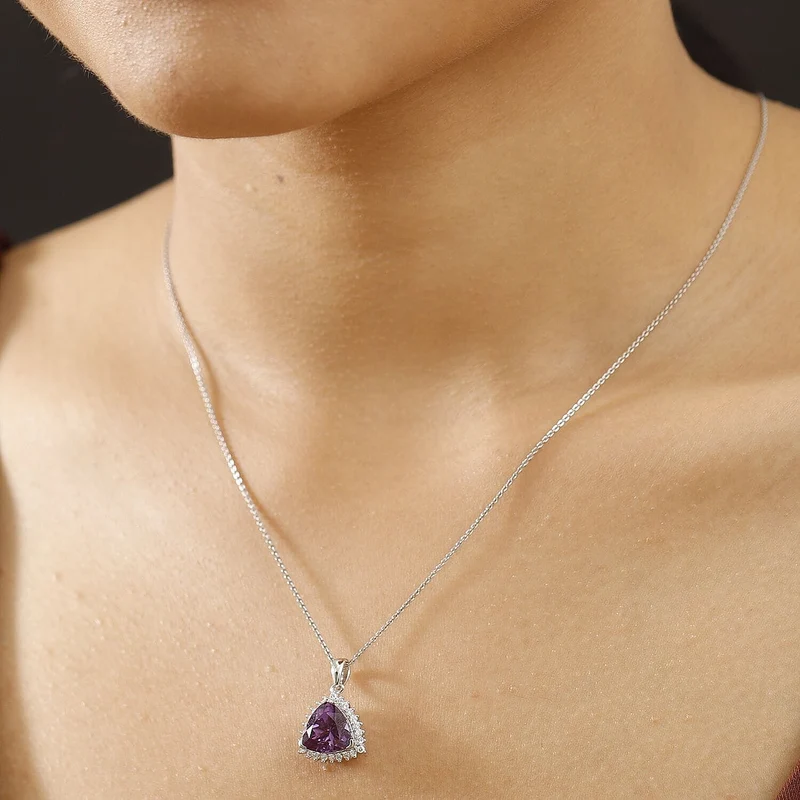 AAA Lab Grown Lila Saphir, Lab Grown Diamant AGI zertifiziert Schmuckset 417 Gold, 417 Gold Weißgold Vergoldet (10-15 Werktage Lieferzeit) ca. 3.87 ct