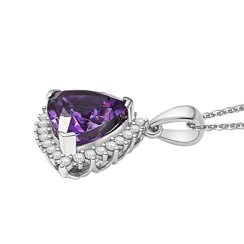 AAA Lab Grown Lila Saphir, Lab Grown Diamant AGI zertifiziert Schmuckset 417 Gold, 417 Gold Weißgold Vergoldet (10-15 Werktage Lieferzeit) ca. 3.87 ct
