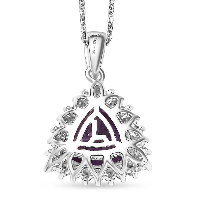 AAA Lab Grown Lila Saphir, Lab Grown Diamant AGI zertifiziert Schmuckset 417 Gold, 417 Gold Weißgold Vergoldet (10-15 Werktage Lieferzeit) ca. 3.87 ct