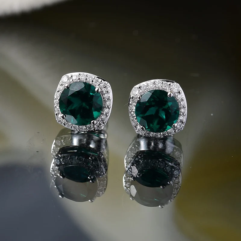 LUXURIANT(10-15 Werktage Lieferzeit) 3,40 ct. AGI zertifizierte und geprüfte AAA Labor Smaragd und Labor Diamant Ohrringe in 417 Weißgold