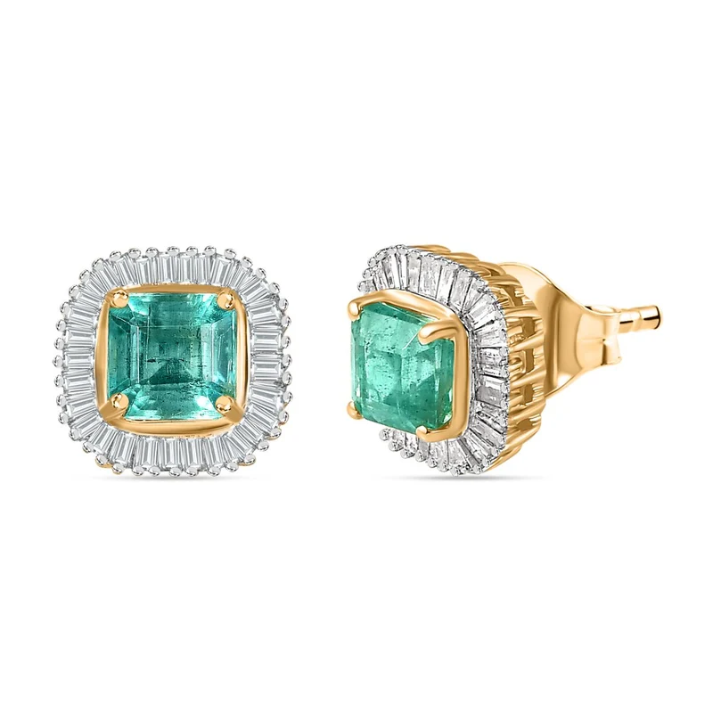 AAA Gemfields Kagem Sambischer Smaragd, Weißer Diamant Ohrringe 375 Gold ca. 1.67 ct
