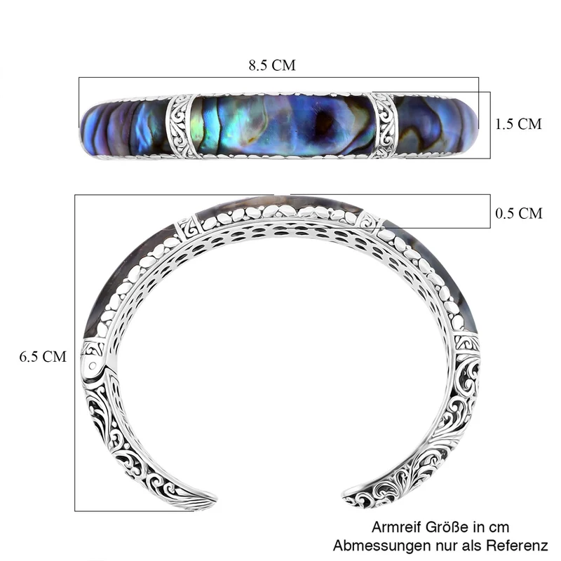 Royal Bali - Abalone Muschel Armreif ca. 19 cm 925 Silber, 26,940g