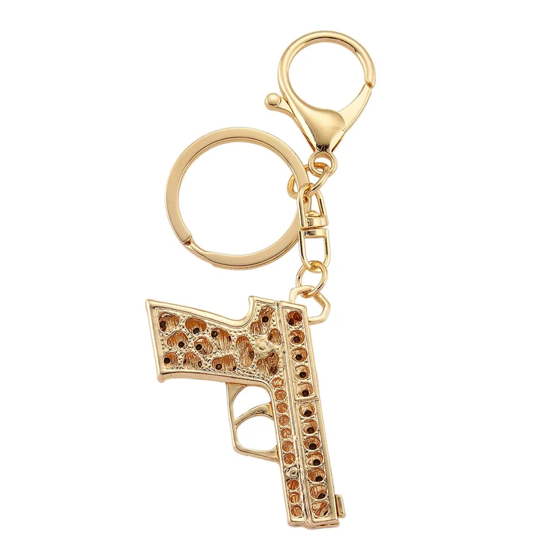 3er-Set emaillierte weiße und mehrfarbige Kristall-Schlüsselanhänger, Pistole, Stiefelette und Oktopus, Legierung in Gelbgold