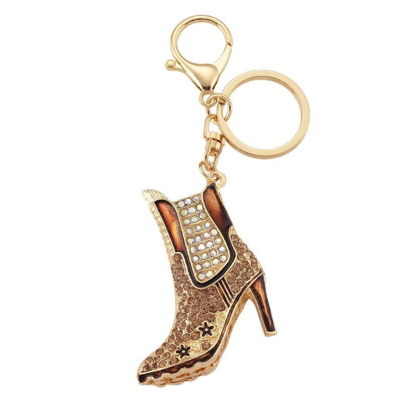 3er-Set emaillierte weiße und mehrfarbige Kristall-Schlüsselanhänger, Pistole, Stiefelette und Oktopus, Legierung in Gelbgold