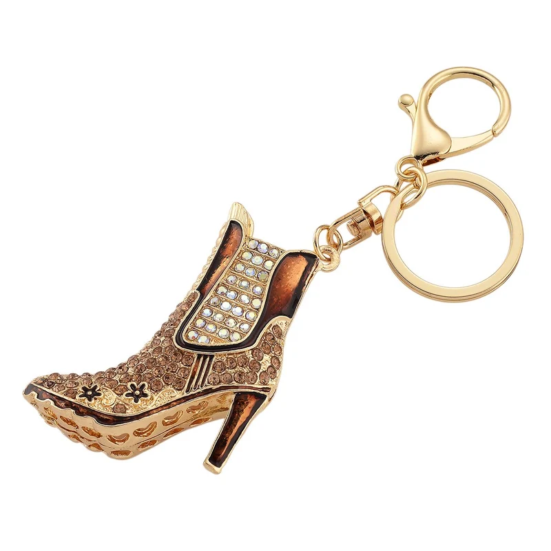 3er-Set emaillierte weiße und mehrfarbige Kristall-Schlüsselanhänger, Pistole, Stiefelette und Oktopus, Legierung in Gelbgold