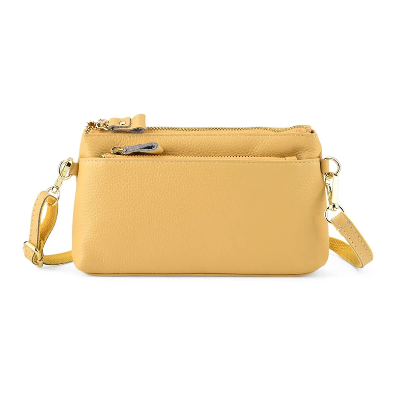 Leder Crossbody Tasche mit mehreren Reißverschlussfächern und verstellbarem Schulterriemen 21.5 x 4 x 13 cm Violett