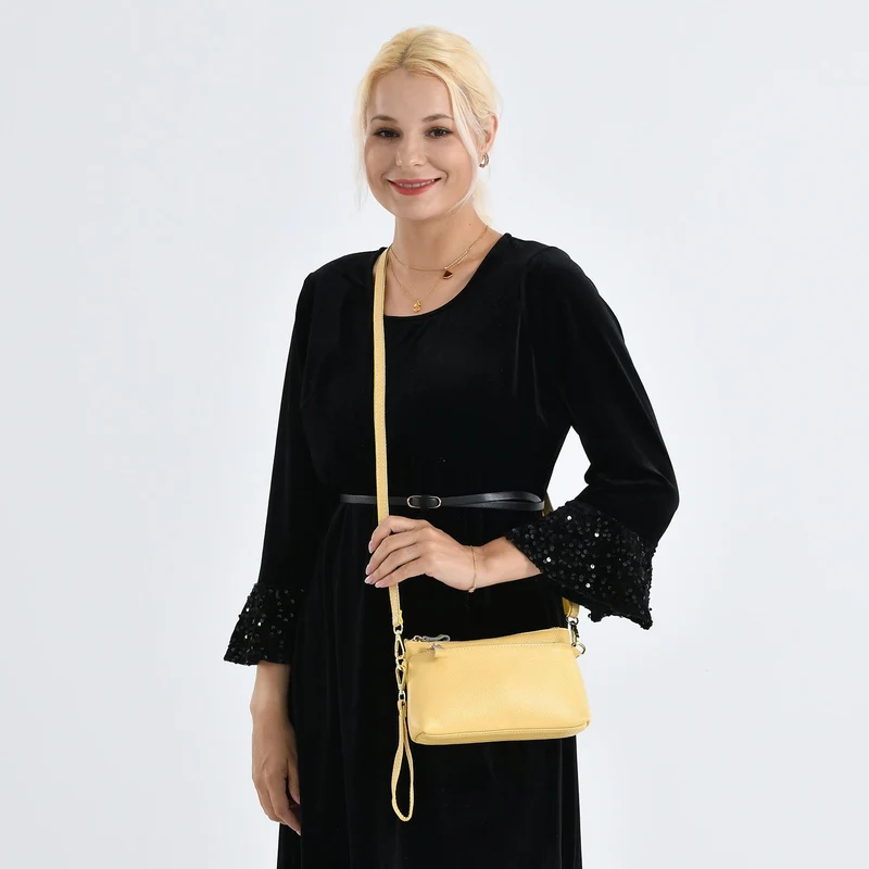 Leder Crossbody Tasche mit mehreren Reißverschlussfächern und verstellbarem Schulterriemen 21.5 x 4 x 13 cm Violett