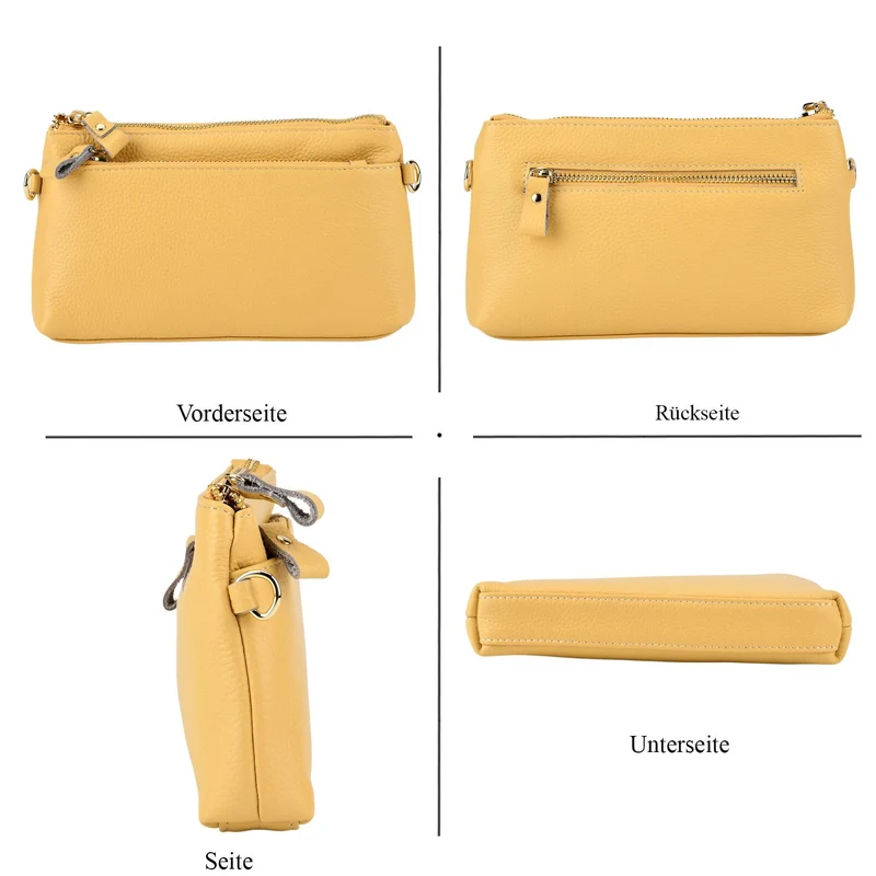 Leder Crossbody Tasche mit mehreren Reißverschlussfächern und verstellbarem Schulterriemen 21.5 x 4 x 13 cm Violett