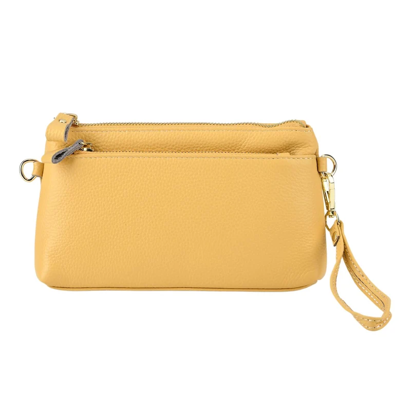 Leder Crossbody Tasche mit mehreren Reißverschlussfächern und verstellbarem Schulterriemen 21.5 x 4 x 13 cm Violett