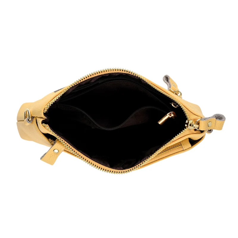 Leder Crossbody Tasche mit mehreren Reißverschlussfächern und verstellbarem Schulterriemen 21.5 x 4 x 13 cm Violett