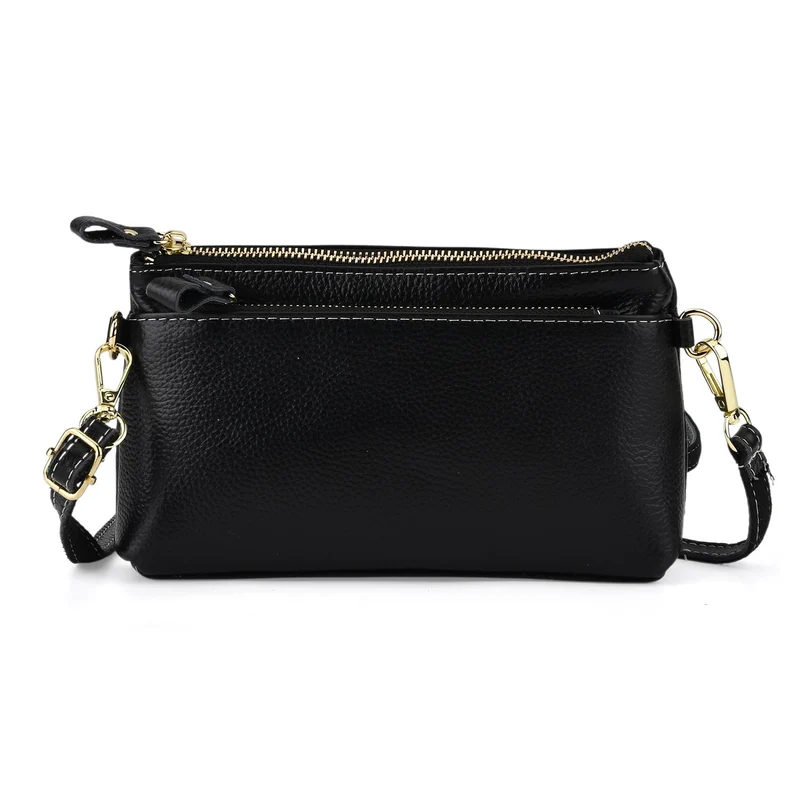 Leder Crossbody Tasche mit mehreren Reißverschlussfächern und verstellbarem Schulterriemen 21.5 x 4 x 13 cm Violett