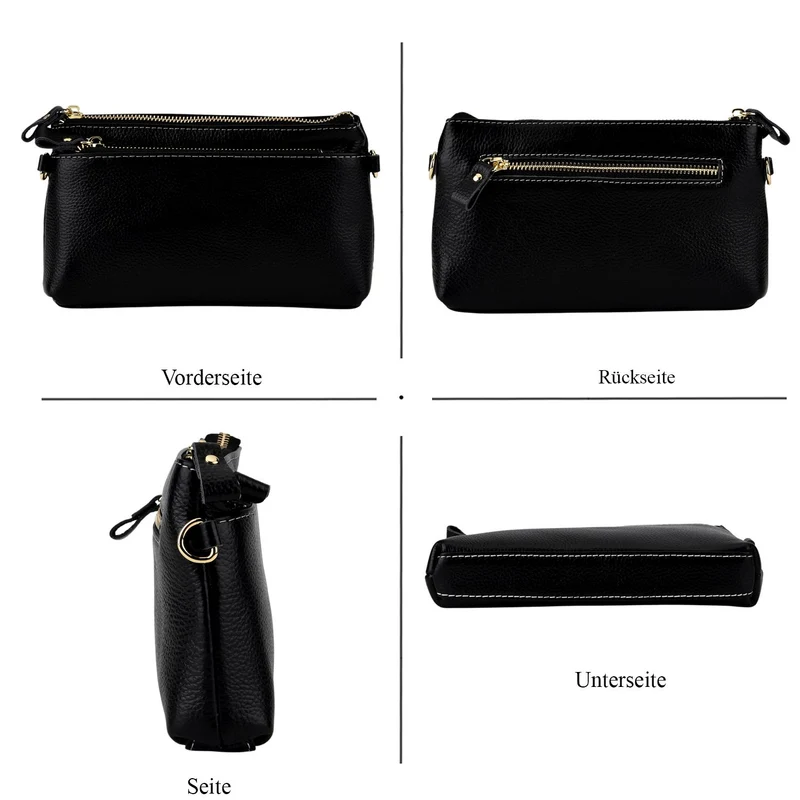 Leder Crossbody Tasche mit mehreren Reißverschlussfächern und verstellbarem Schulterriemen 21.5 x 4 x 13 cm Violett