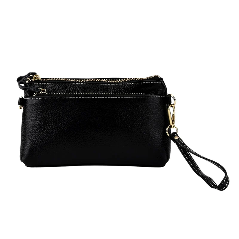 Leder Crossbody Tasche mit mehreren Reißverschlussfächern und verstellbarem Schulterriemen 21.5 x 4 x 13 cm Violett