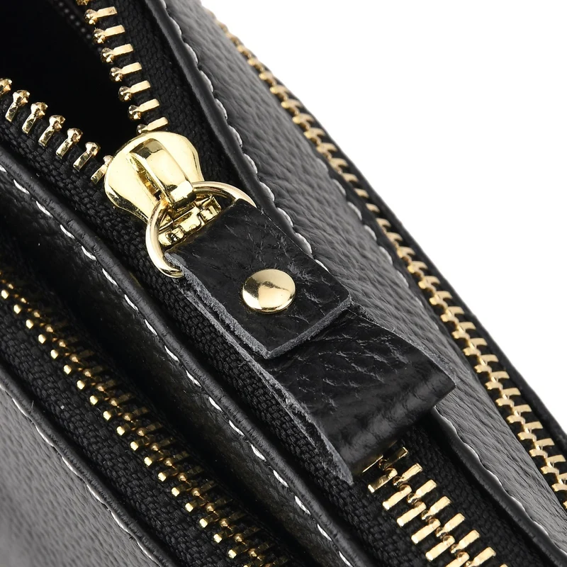 Leder Crossbody Tasche mit mehreren Reißverschlussfächern und verstellbarem Schulterriemen 21.5 x 4 x 13 cm Violett