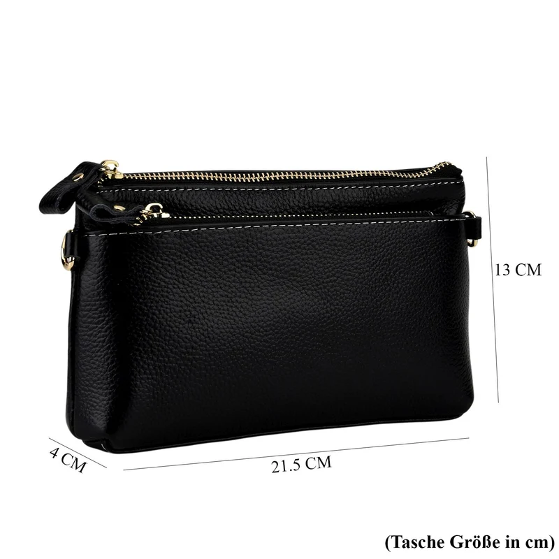 Leder Crossbody Tasche mit mehreren Reißverschlussfächern und verstellbarem Schulterriemen 21.5 x 4 x 13 cm Violett