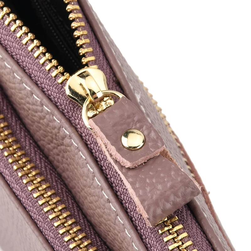 Leder Crossbody Tasche mit mehreren Reißverschlussfächern und verstellbarem Schulterriemen 21.5 x 4 x 13 cm Violett