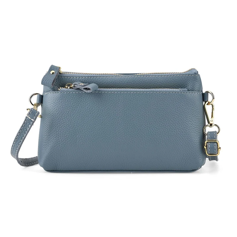 Leder Crossbody Tasche mit mehreren Reißverschlussfächern und verstellbarem Schulterriemen 21.5 x 4 x 13 cm Violett